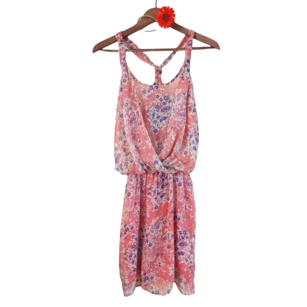 Collective Concepts Summer Floral Drape Front Racerback Size Small